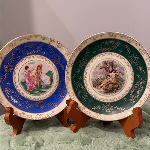 Vintage Decorative Plates with Blue and Green Accents Japanese scenic plates